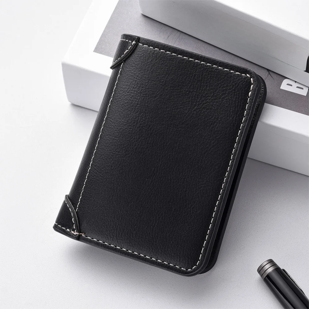 Cartera corta fina a la moda para hombre, cartera plegable delgada, bolso de mano de negocios, monedero, tarjetero de cuero PU, tarjetero Unisex