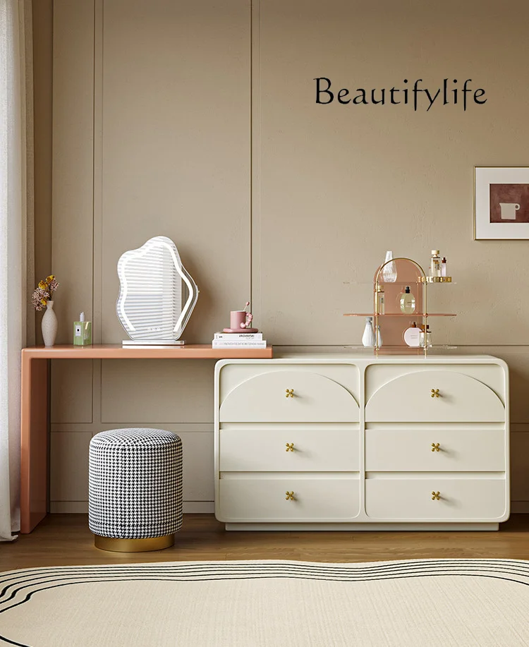 

Nordic Cream Style Solid Wood Modern Simple Integrated Cosmetic Cabinet