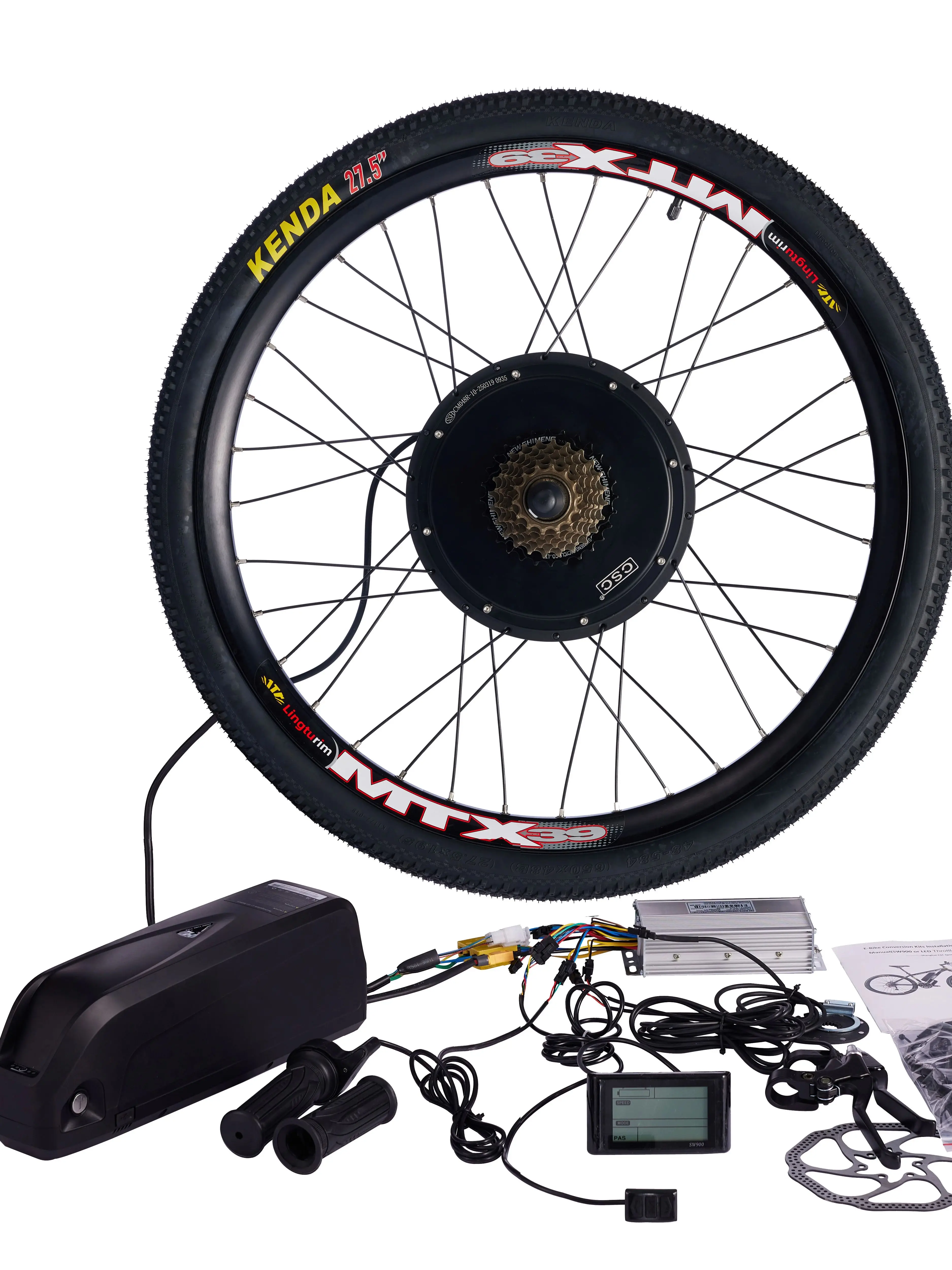 CSC MTX Rim Elektrofahrrad-Umbausatz für Hinterrad 26'' 27,5'' 29'' Bürstenloser Getriebeloser Nabenmotor 48V 1000W 1500W E-Bike mit Lithium-Akku 48V 18Ah 25Ah