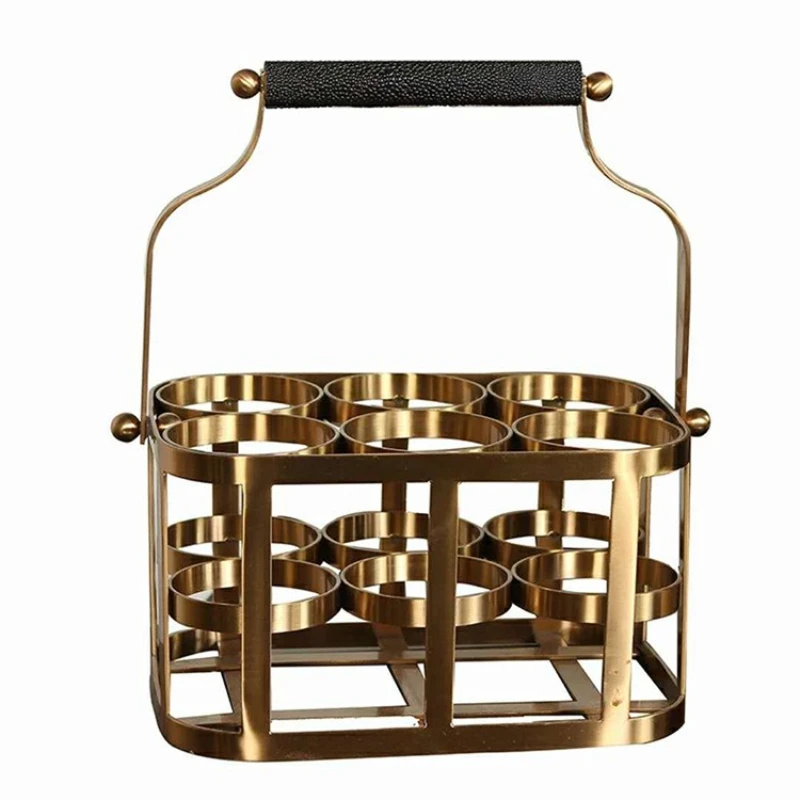 High-grade light luxury creative wrought iron electroplated imitation copper wine rack model room ornament