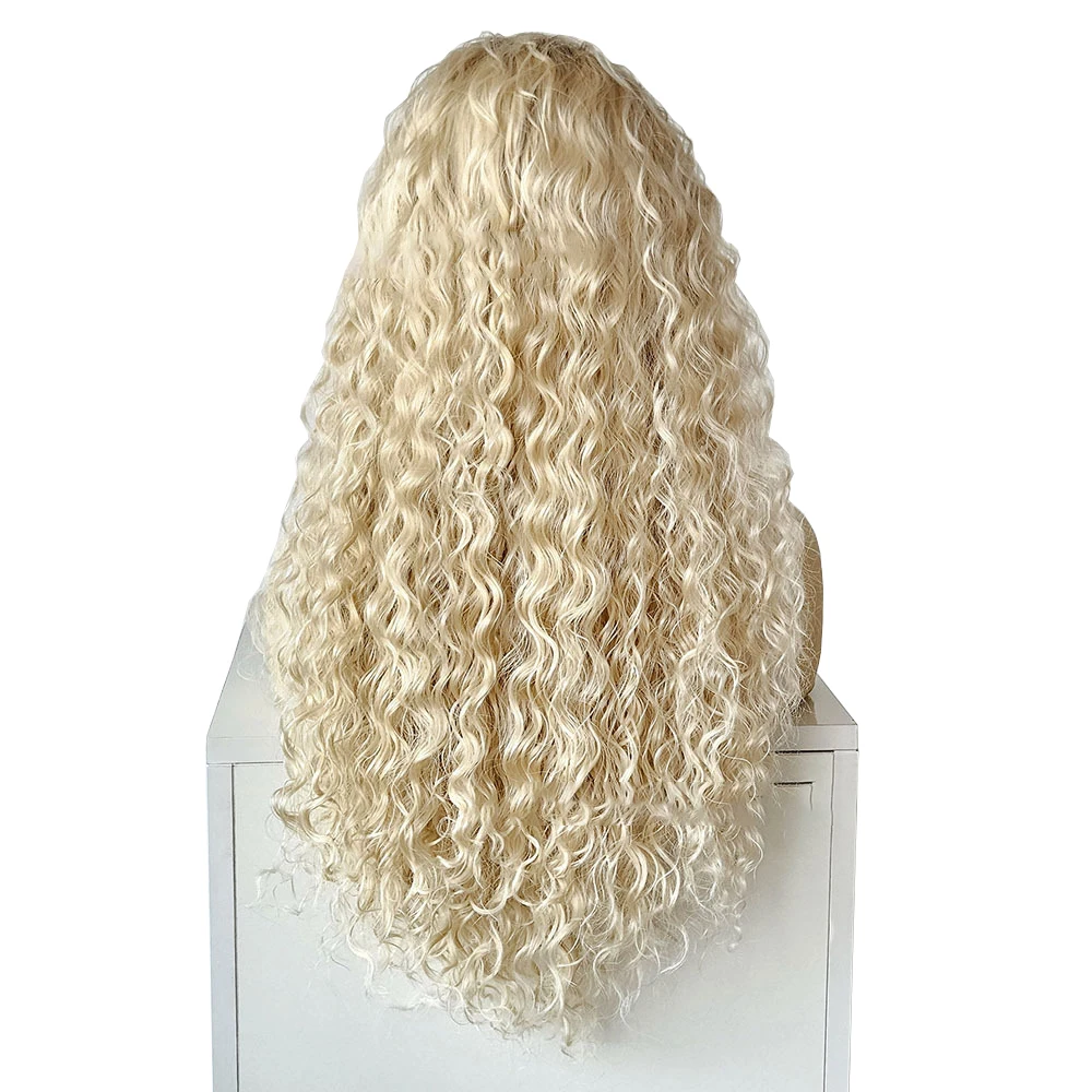 Vente de liquidation: petits cheveux bouclés brun doré de 18 à 26 pouces, cheveux synthétiques en dentelle frontale tissés à la main 13x4, adaptés aux perruques pour femmes