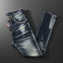 Jean Déchiré pour Homme, Pantalon en Denim, artificiel astique, Slim, Noir, Bleu, Épissé, de Styliste, Broderie, Hip Hop, Streetwear, à la Mode