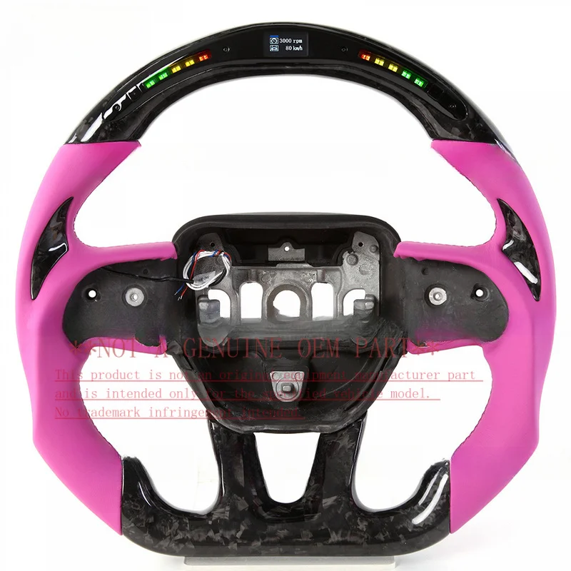 For Dodge Challenger Forged Pattern Devil Horn Leather Carbon Fiber Steering Wheel Horn Shell Decorative Cover