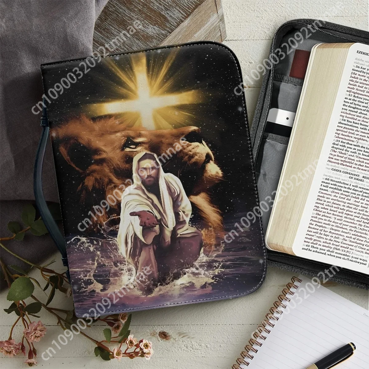 

PU Leather Christian Bags God Jesus Custom Zippered Holy Bible Bag Size M-2XL Book Holy Storage Boxes Practical Handle Handbag