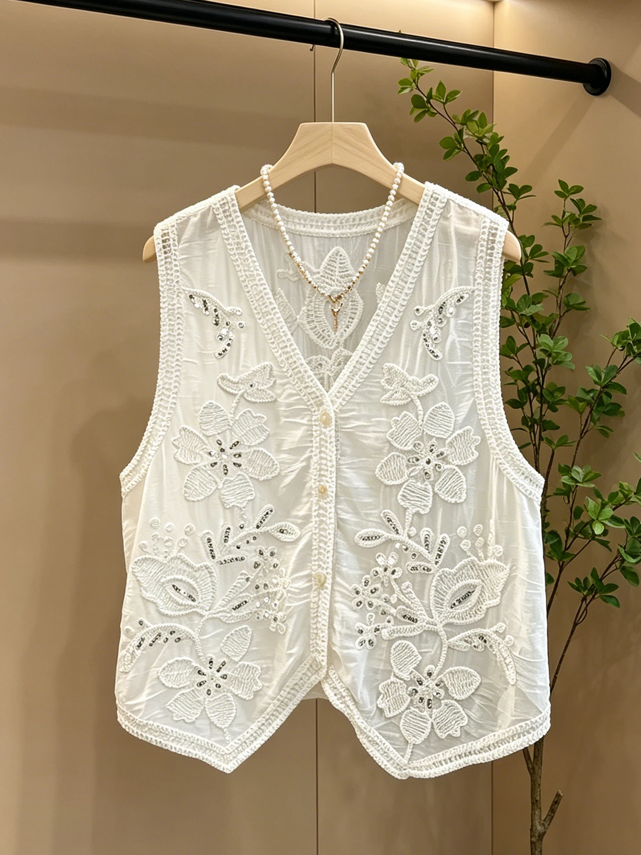 Summer New Design Large Size Cotton Sequin Intarsia Vest Top Women's Fashionable Layering Outerwear Age-Defying All-Match