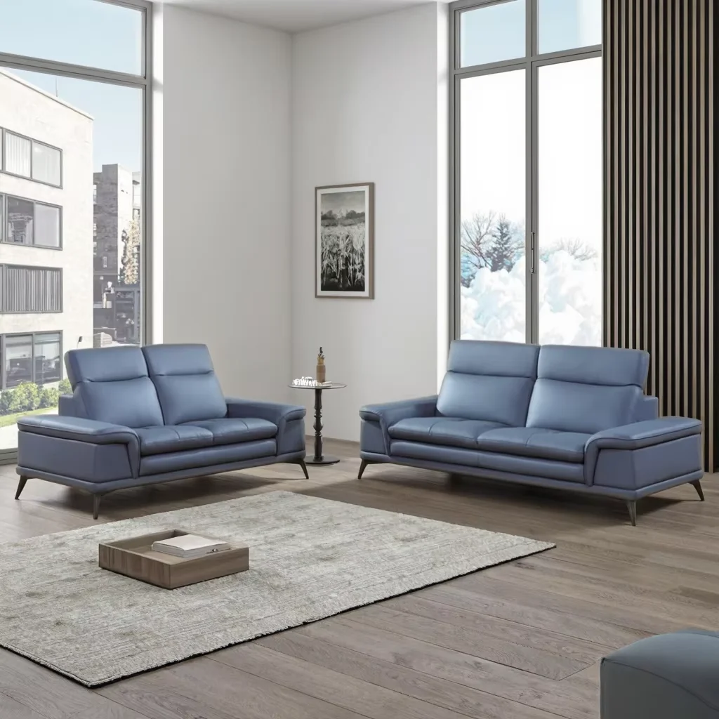 Modern European Style 123-Seater Genuine Leather Sofa Couch for Living Room Cooling Feature Sponge Filling for Apartment