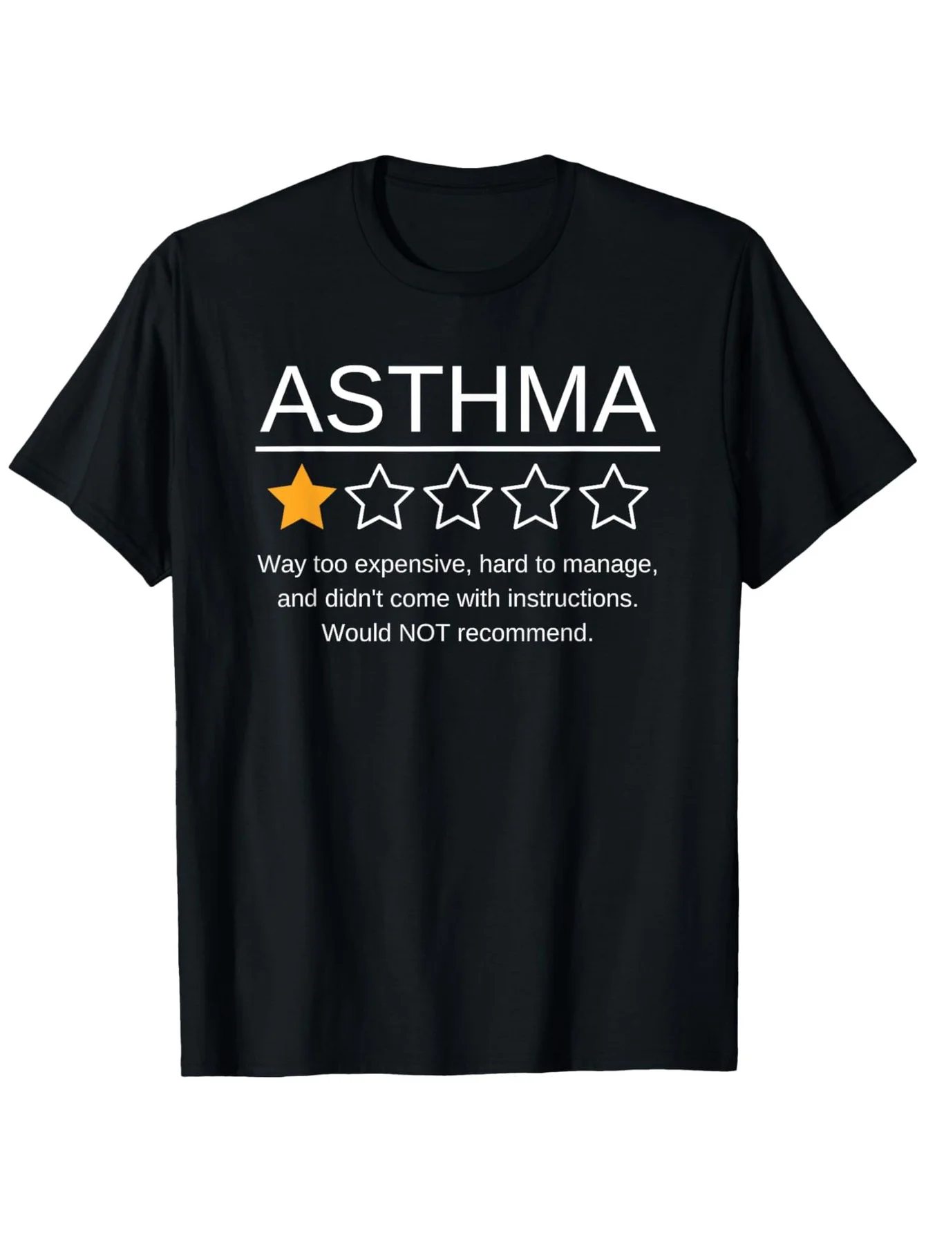 Funny Asthma Awareness T-Shirt with One-Star Rating  Inhaler Design - Wheezy Breath Graphic,   Comfort Fit Unisex , Humorous Asthma Humor Gift for Sufferers  Supporters, Casual Loose-Fit Tee for Year-Round Wear