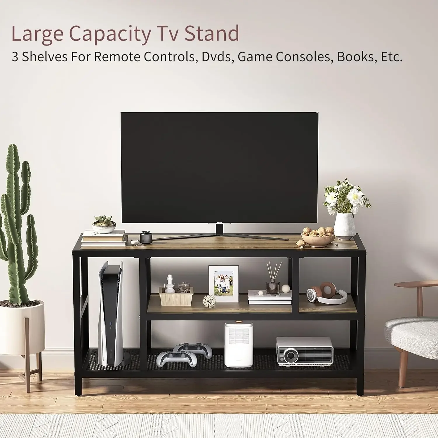 Industrial TV Stand for TV up to 65 inch,| TV Cabinet with 2 Tier Storage Shelves for Living Room, Metal Frame,|tv Stands for