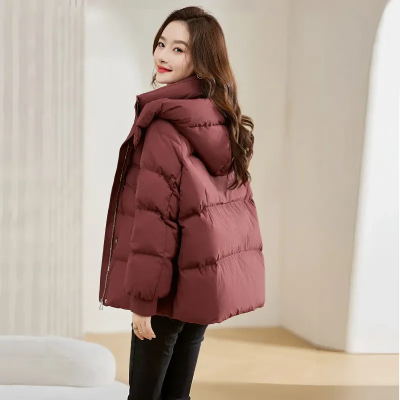 Autumn Winter Fashion Parkas Jacket Women's Korean 2024 New Loose Hooded Thicken Warm Down Cotton Padded Short Coats Female Tops