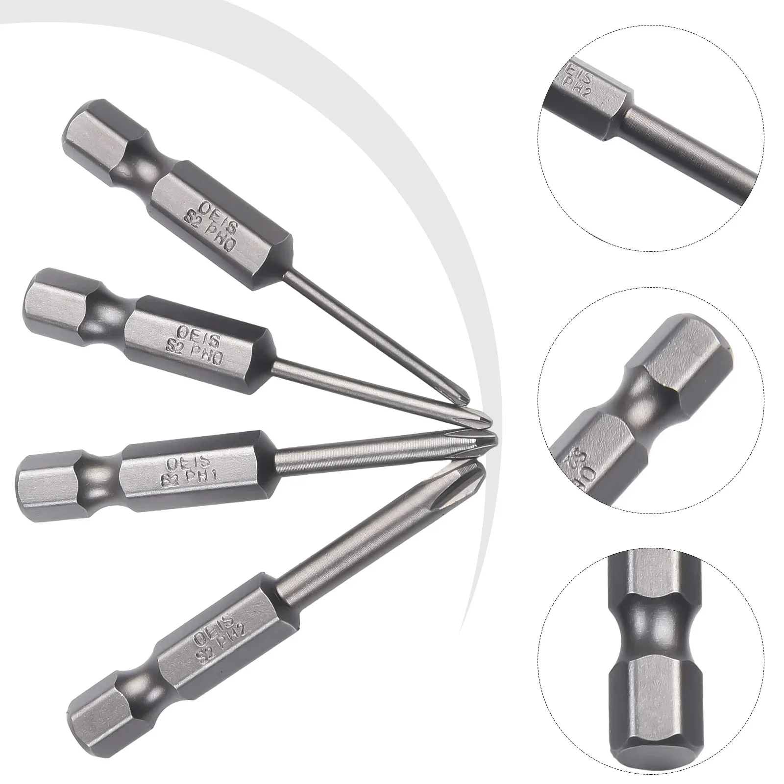 Brocas de destornillador eléctrico, vástago hexagonal de 4 piezas, 50mm, PH00 PH1 PH2