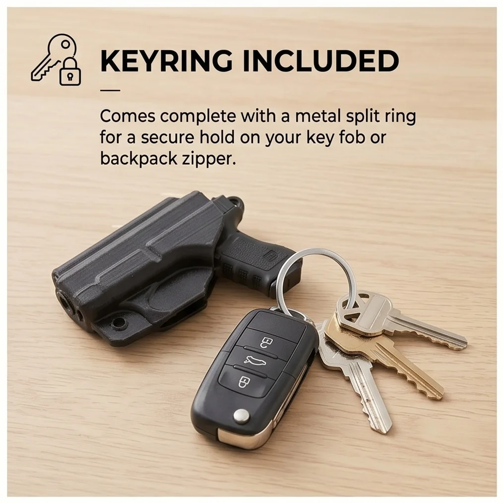 Mini Pistol Keychain with Holster, Realistic 3D Printed Gun Shape Charm, Tactical Backpack Pendant Gift for Military Enthusiasts