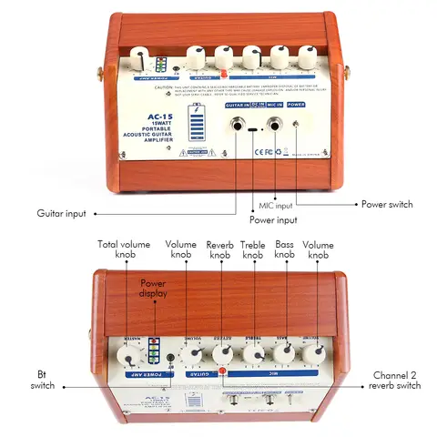 ammoon Akustisk Gitarrförstärkare Amp BT Högtalare med Mikrofoningång Stöder Volym Bas Diskantkontroll Reverb Effekt 8 best sales bärbar gitarrförstärkare - №5