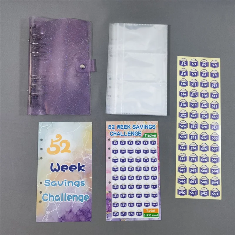AED5-3PCS 52-weekse besparingsuitdaging, budgetboek met geldenveloppen, geldorganisator voor contant geld, budgetboekplanner