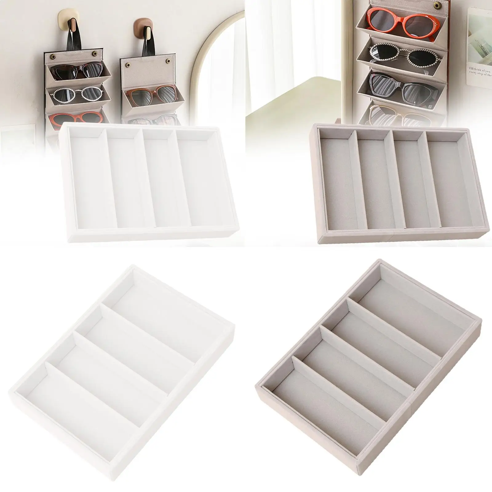 صينية تنظيم النظارات الشمسية، علبة عرض النظارات، حامل نظارات للرجال والنساء، 4 شبكات صندوق تخزين النظارات لخزانة الملابس المنزلية #3