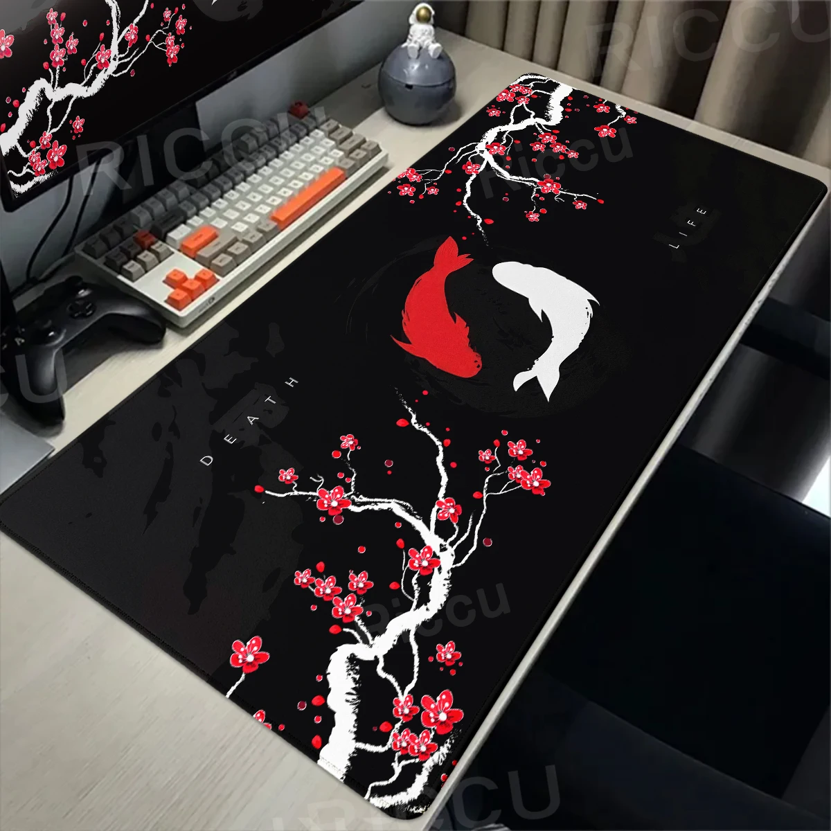 

Large Gaming Mouse Pad Koi Fish Table Mat Yin Yang Fish Mousepad Company Big Deskmat 90x40CM Gamer Mausepad Extended Mouse Mat