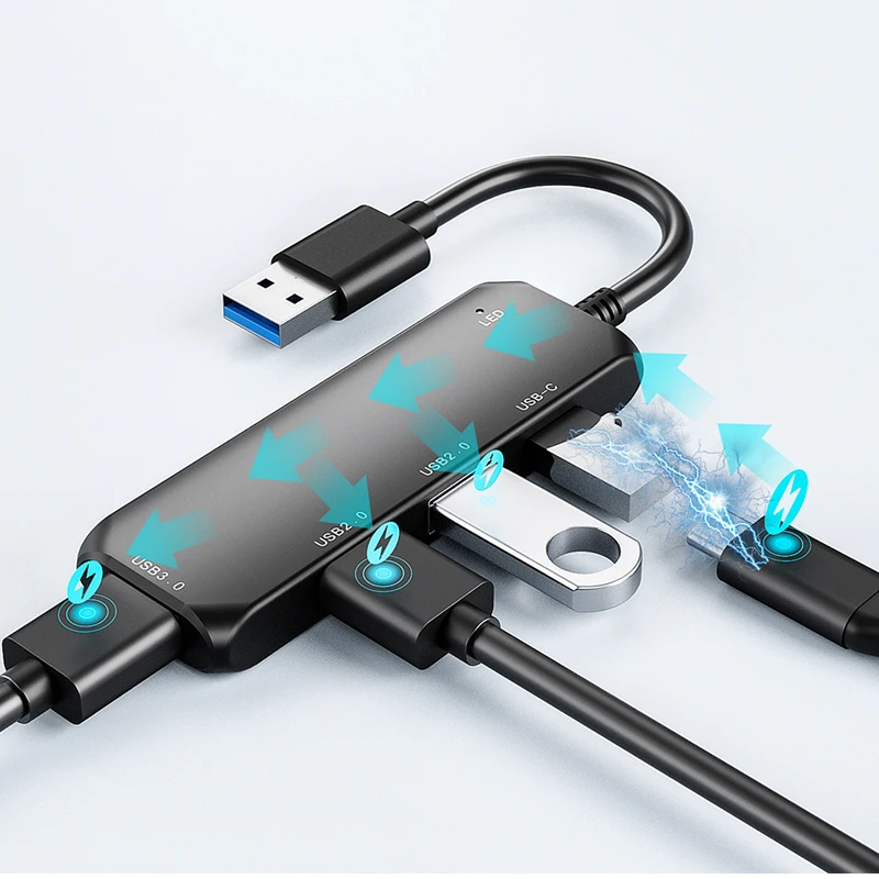 

USB-концентратор Type C 3,1, 4 порта, мультиразветвитель, адаптер для HUAWEI, Xiaomi, Lenovo, Macbook Pro 13, 15, Air Pro, компьютерные аксессуары для ПК