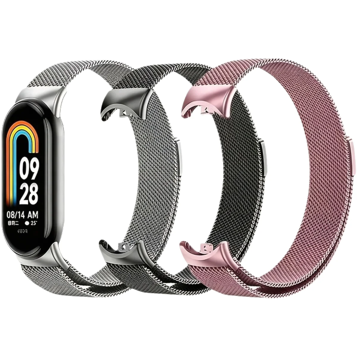 Pack of 2 Wristbands for Xiaomi Mi Smart Band 8 / Xiaomi Mi Band 9,Soft Metal Replacement Strap+Nylon Watch Band