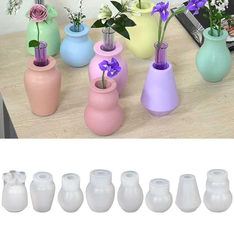 

8pcs Hydroponic Flower Vase Molds Pen Container Silicone Mold Holder Crafting Moulds Stylish Home Decorations