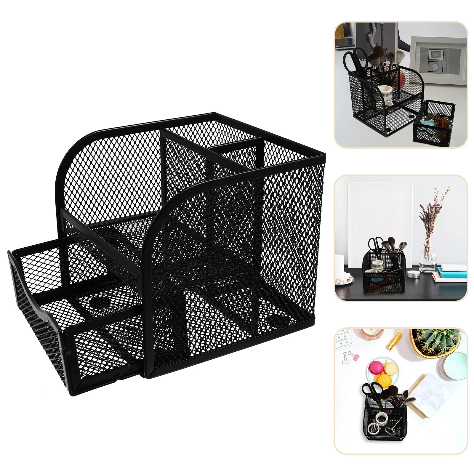 Tempat Pensil Logam Kreatif Tipe Laci Multi-Grid Kotak Penyimpanan Organizer Meja Perlengkapan Kantor Organizer Meja