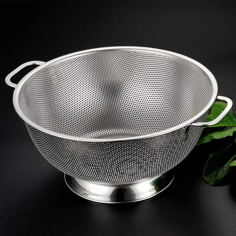 Stainless Steel Colander With Double Handle Food Pasta Strainer Basket With Self-draining Solid Ring Base Fine Mesh Filter
