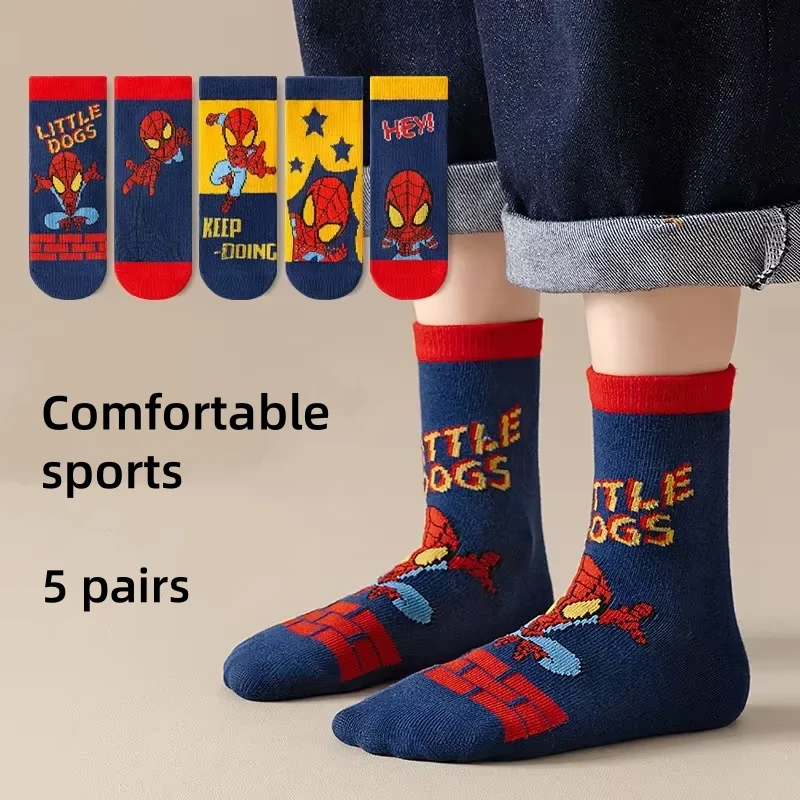 1-12Years Nieuwe Mode Spider Kinderen Socks5 Pairs Anime Kids Jongens Korte Sok Kind Cartoon Baby Zomer Lente Sokken Kids gift