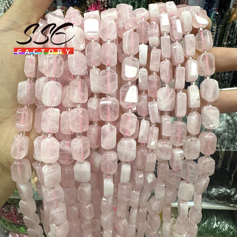 AAA Natural Rose Quartz Crystal Beads 8x12MM Special Flat Rectangle Shape Beads for Jewelry Making Diy Bracelet Necklace 15 inch