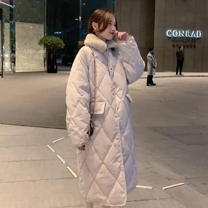 Korean Long Jacket for Women Plaid Women\'s Jacket Women\'s Down Jacket Loose Feather Coats Casual Winter Down Coats Thick Coats