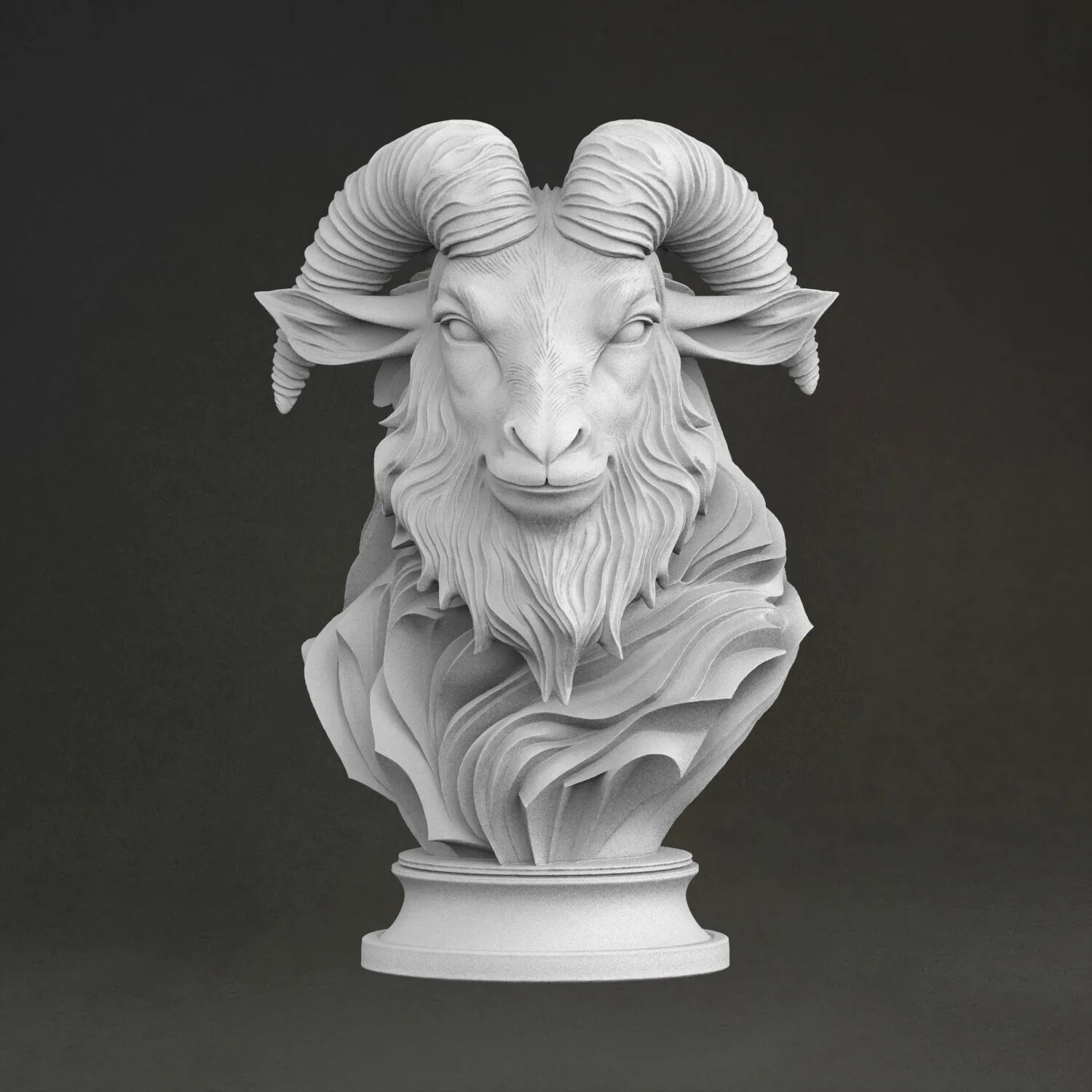 “Elegant goat's head” sculpture, 3D printed resin material, hand-painted, plaster-like textured decoration