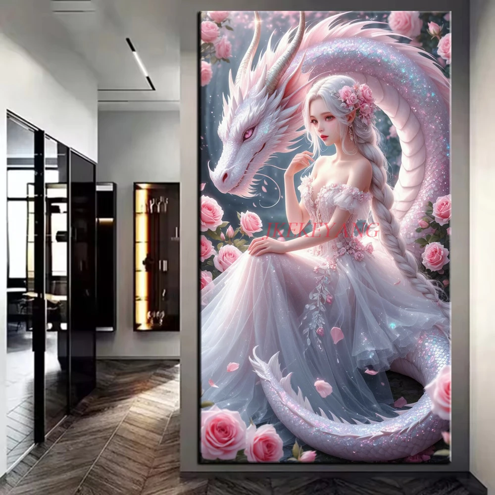 

Fantasy Woman and Dragon Picture DIY Diamond Painting Cross Stitch Full Drills Diamond Mosaic New Collection Home Decor
