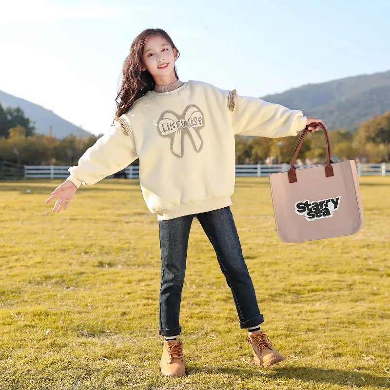 

Новая утолщенная толстовка для девочек на осень и зиму, утолщенный топ для девочек зимой и цельная флисовая одежда для детей.