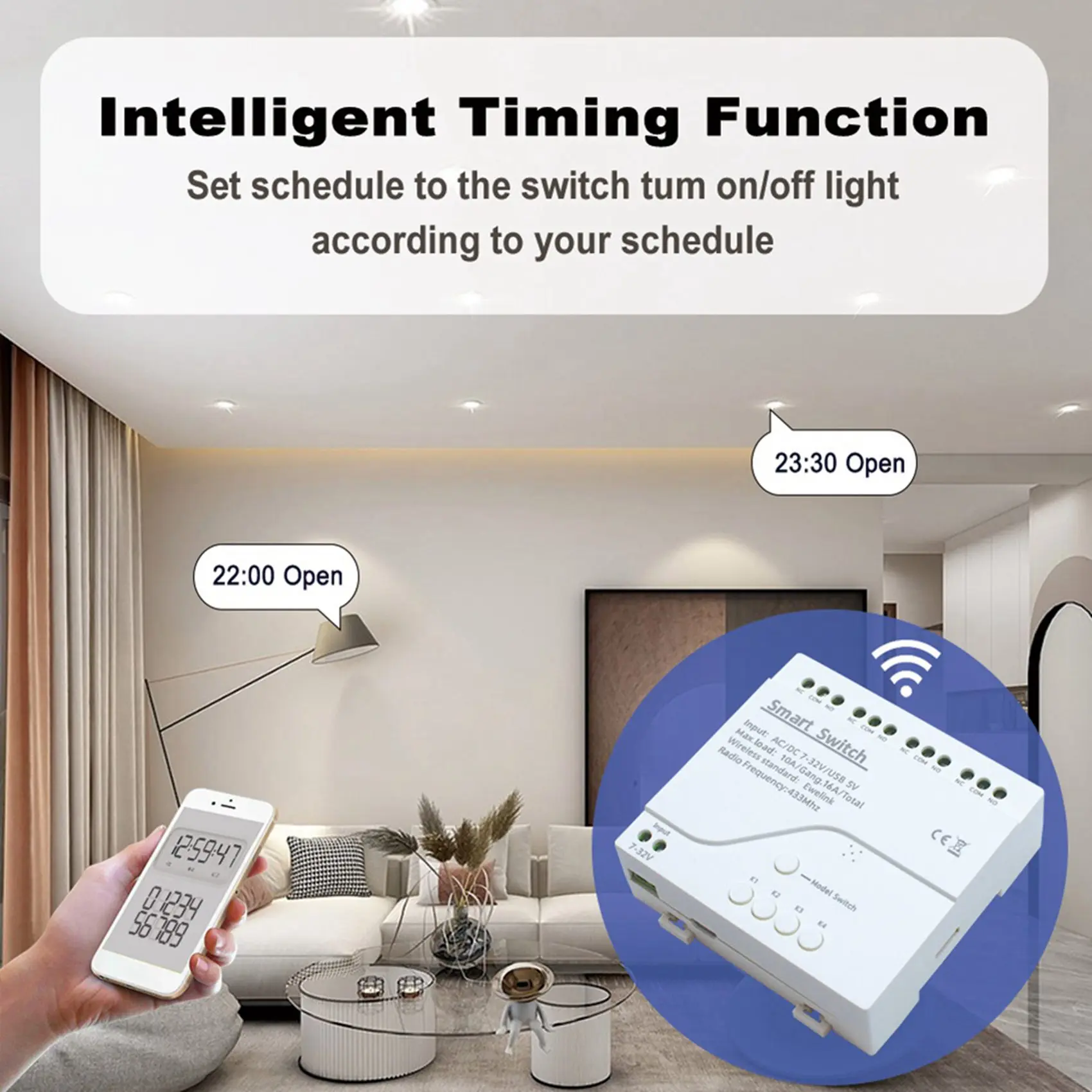 

【NEWLY】2X Ewelink Smart Remote Control Wifi Switch Module 4CH 7-32V USB 5V Inching Self-Locking RF433 Receive 4 Way Relay