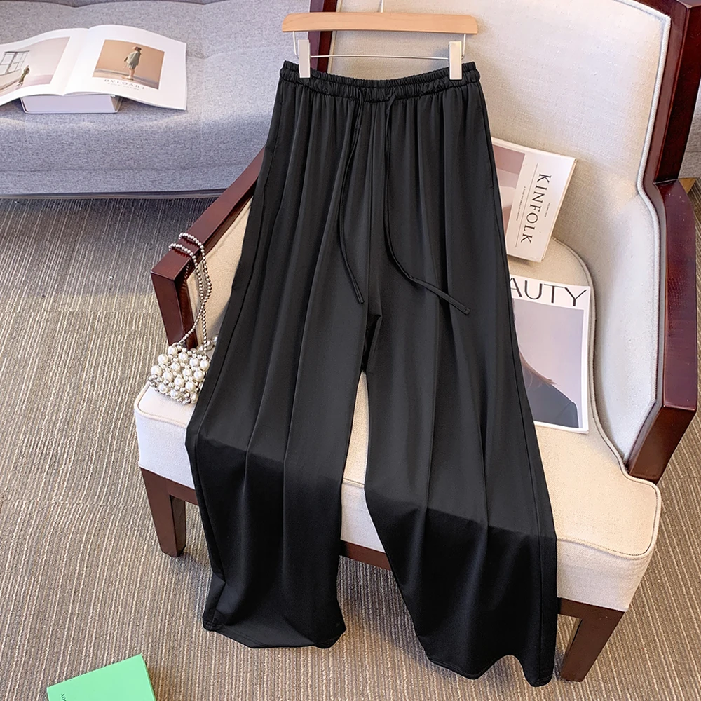 

Autumn plus-size women's casual pants black loose simple wide-leg pants 2024 new ladies commuter pants Spring slacks large