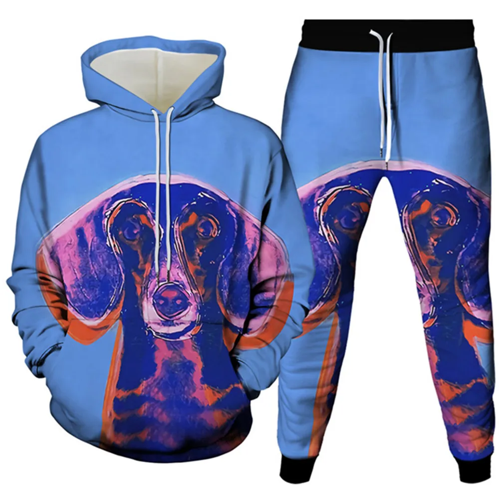 Men Hoodies+Trousers 2Pcs Set Clothes Animal Rabbit Deer Flamingo Dog Octopus White Swan Print Women Casual Tracksuit Size S-6XL