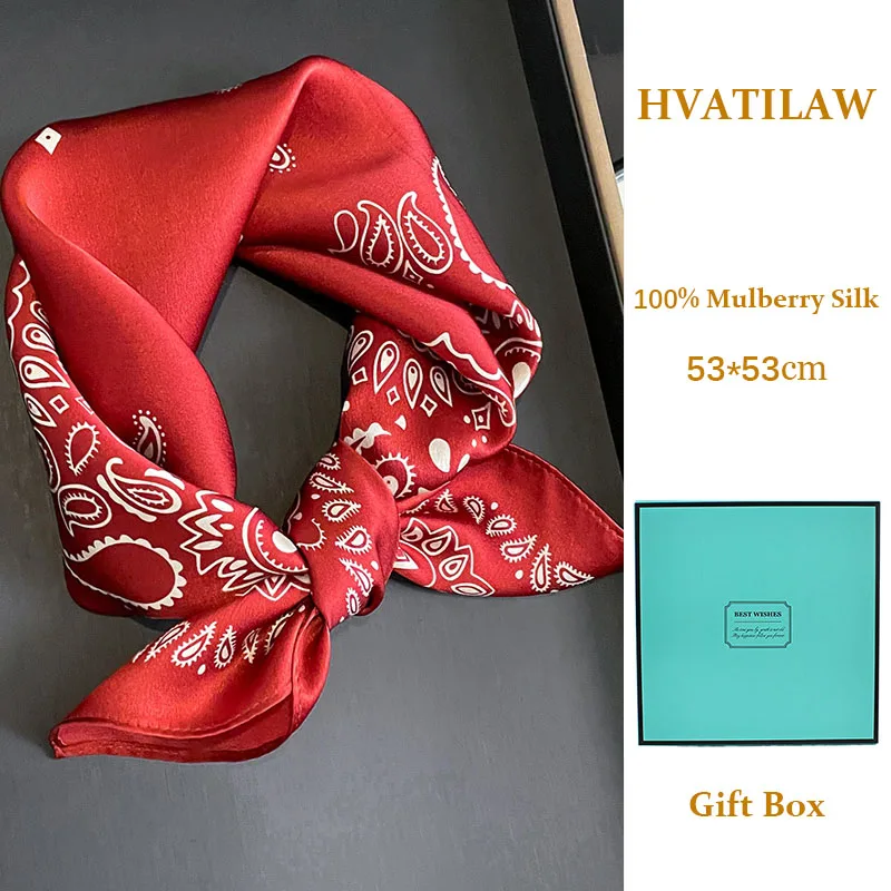 

Premium 100% Mulberry Silk Scarf 53x53cm Women Silk Square Scarf Head Hijab Neckerchief Bandana Lady Neck Hair Luxury Gift Box