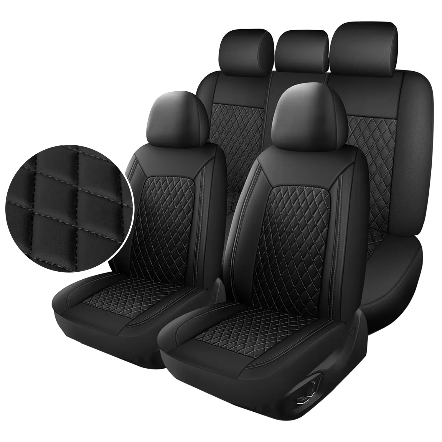 New Single Line Diamond Grid PU Leather Car Seat Cover Driver's universal
