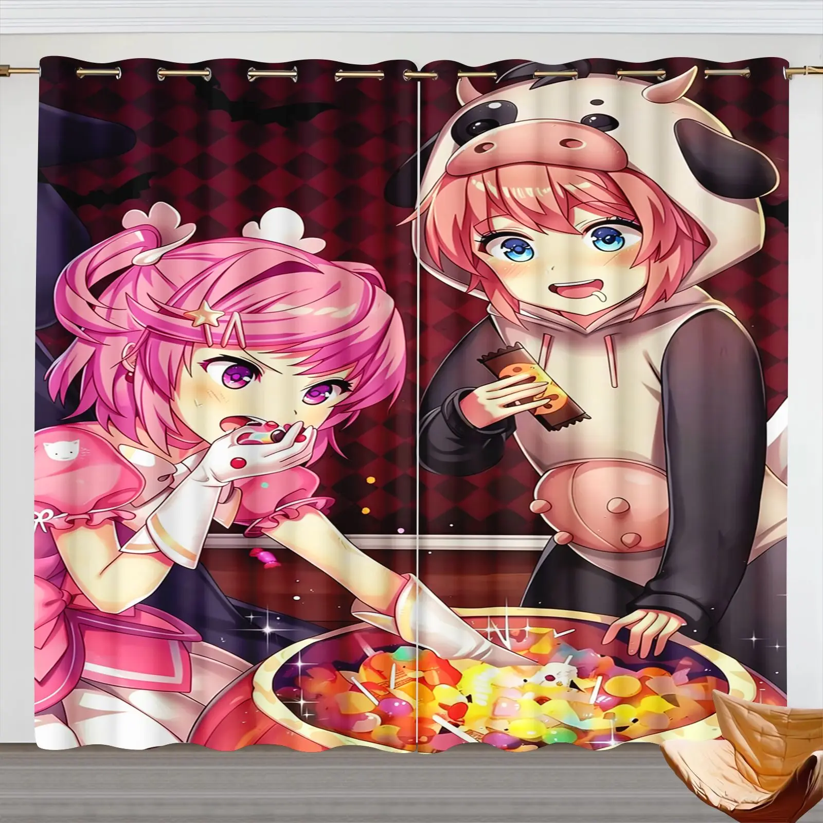 `Doki Doki Literature Club Curtains 3D Anime Print Window Drapes Monika Sayori Yuri Natsuki Bedroom Home Decor 2 Panels`