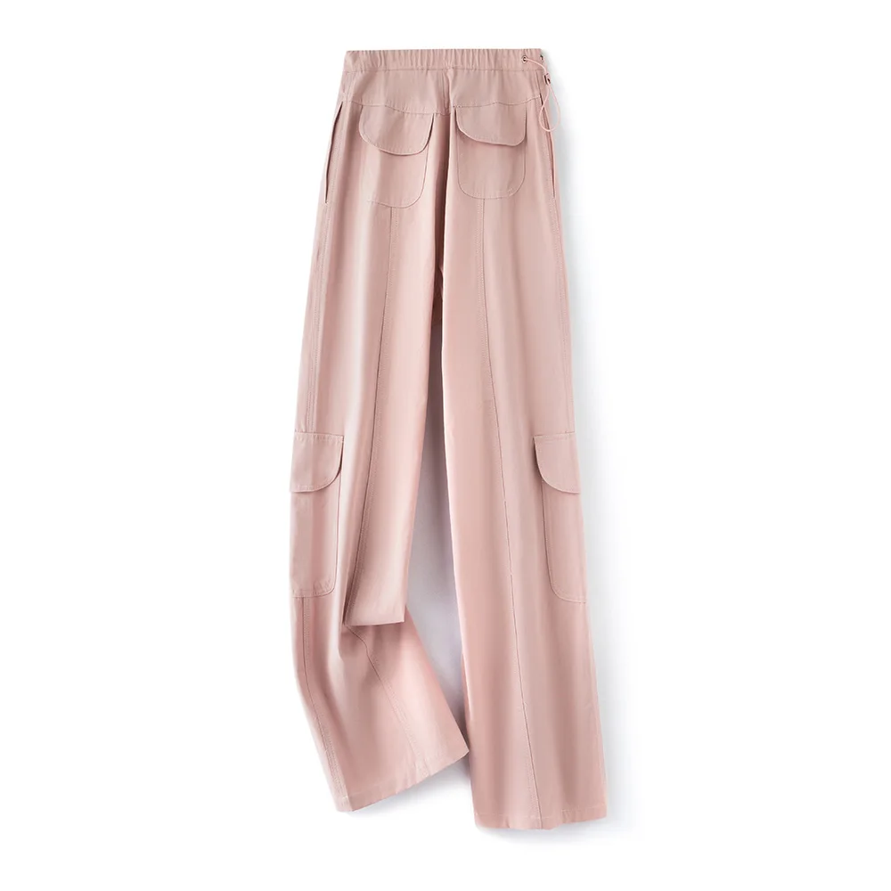 

Cargo Pants Women's Summer 2023 Pink Straight Tube Loose High Waist Button Casual Wide Leg Trousers Versatile Without Pilling