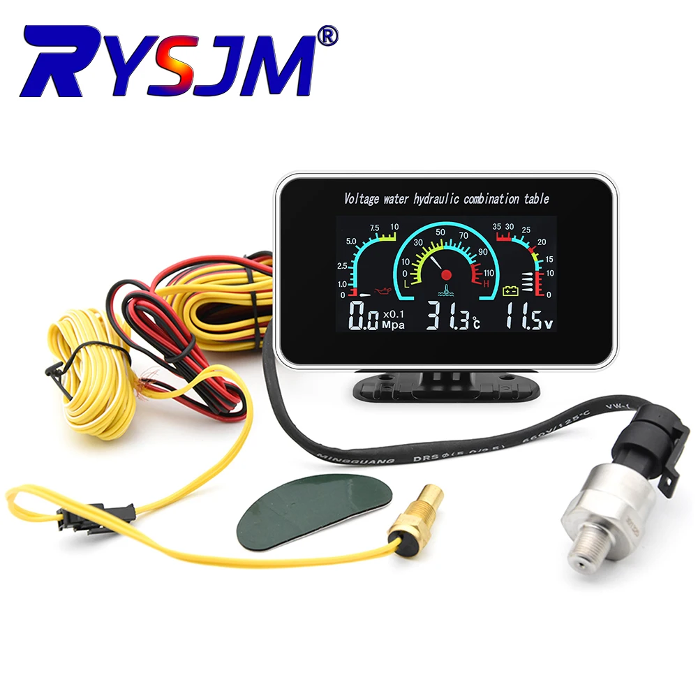 100% 3 in1 LCD Car Digital Gauge Voltmeter/Oil Pressure/Water Temp 12-24V Universal Multi-functional Car Truck LCD Meter 12-24V