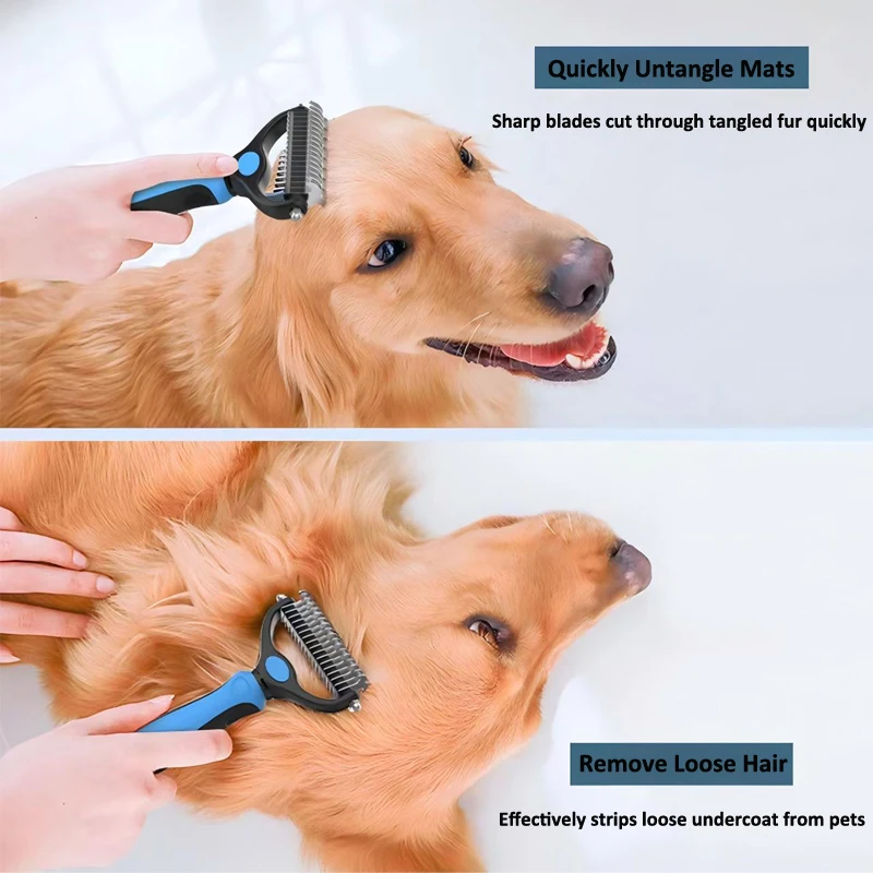 Double-Sided Pet Detangling Comb, Cat and Dog Hair Removal Comb, Blade-Style Comb for Cleaning Hair Knots and Loose Hair, Double-Tooth Comb for Dogs and Cats