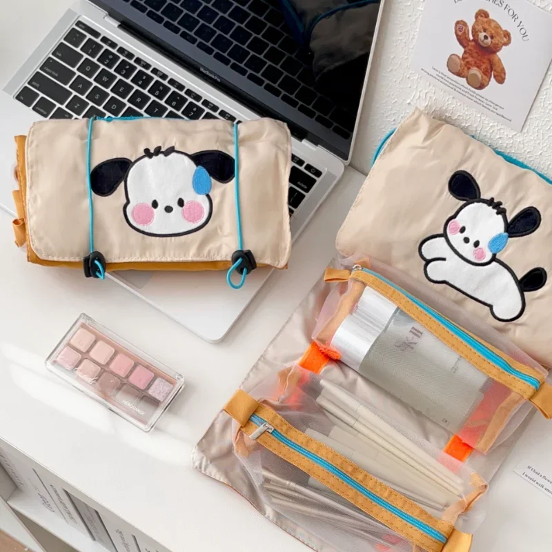 Sanrio Pacha Dog Cute Folding Cosmetic Bag Women's Large Capacity Portable Travel New Skin Care Products Storage Wash Bag