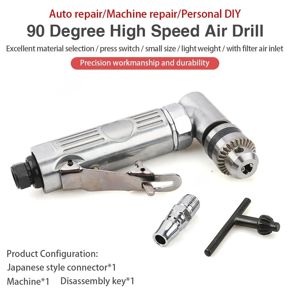 1/4 High Speed 90° Elbow Right Angle Drill Pneumatic Tool Right Angle the Grinder Extension Power Screwdriver Drill