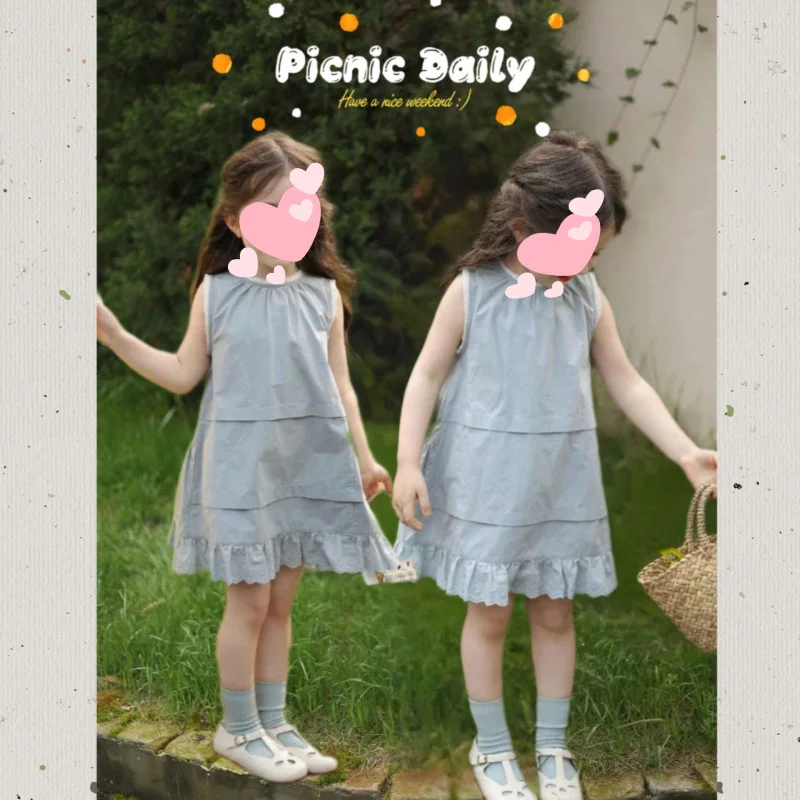 

Spot Goods~2025Summer Girls' Unique Elegant Lace Trim Dress Baby Fashionable Stylish Tank Dress