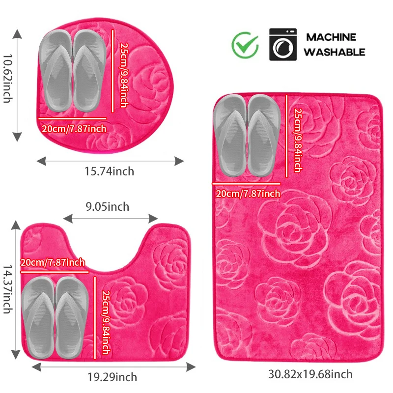 Bathroom Rugs,Roses Rose Embossing Bath Rugs,Non Slip Bath Mats,Water Absorbent,Washable Bath Rugs for Tub,Toilet and Floor