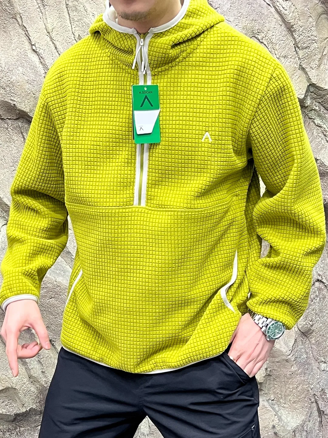 

Thiened Version Outdoor Warmth Hooded Sweatirt Corn Pattern PC Fce Youth Stand Fit Long Sve Zipper Closure Jaet