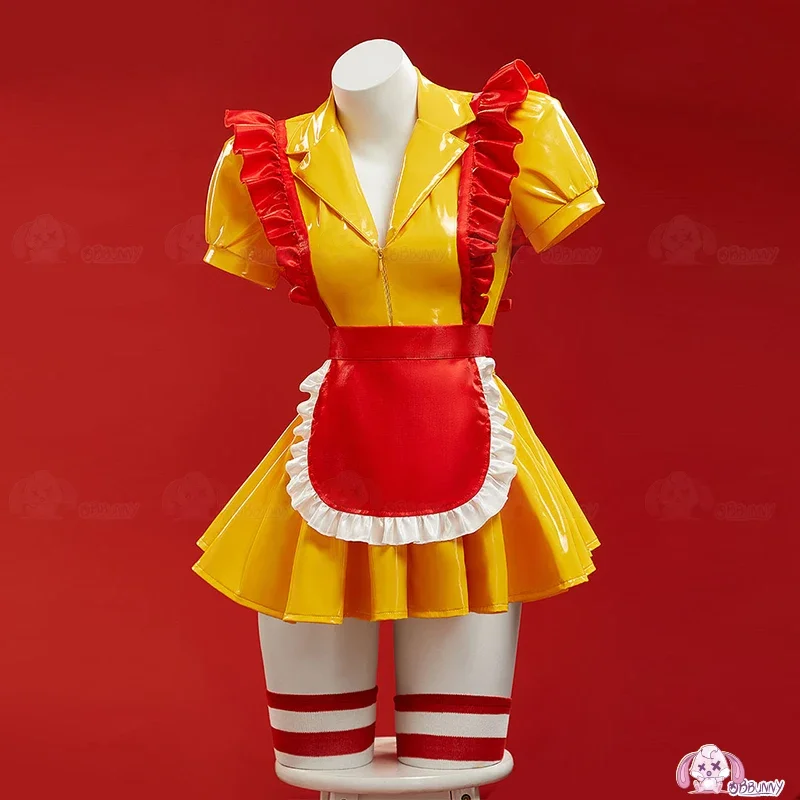 Yellow Sexy Halloween Party Clothes Outfit MC Cosplay Doujin Donald's Clothes Original Sexy Women PU Waitress Apron Uniforms