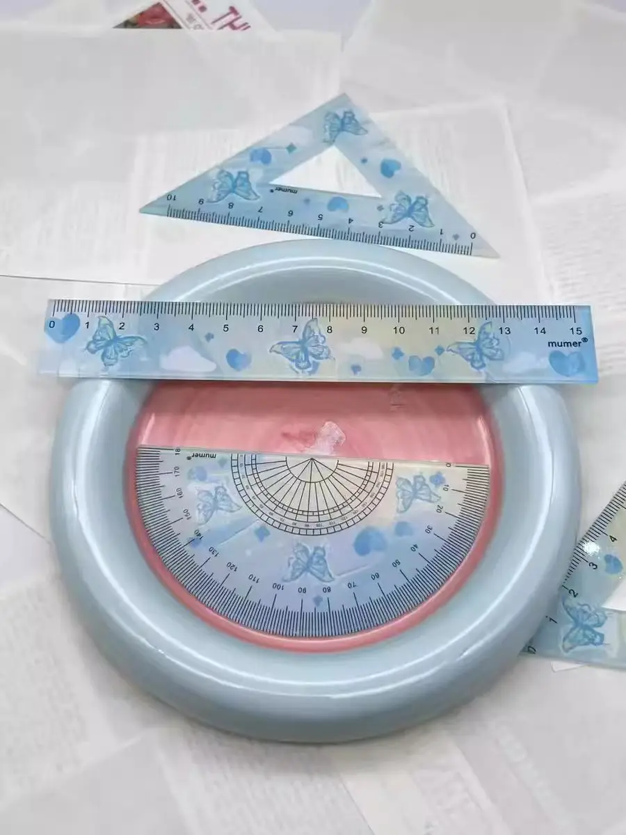 4 in 1 Oil painting butterfly Cartoon Ruler Stationery Set Multifunctional Combination Ruler Ruler Triangle Protractor Drawing