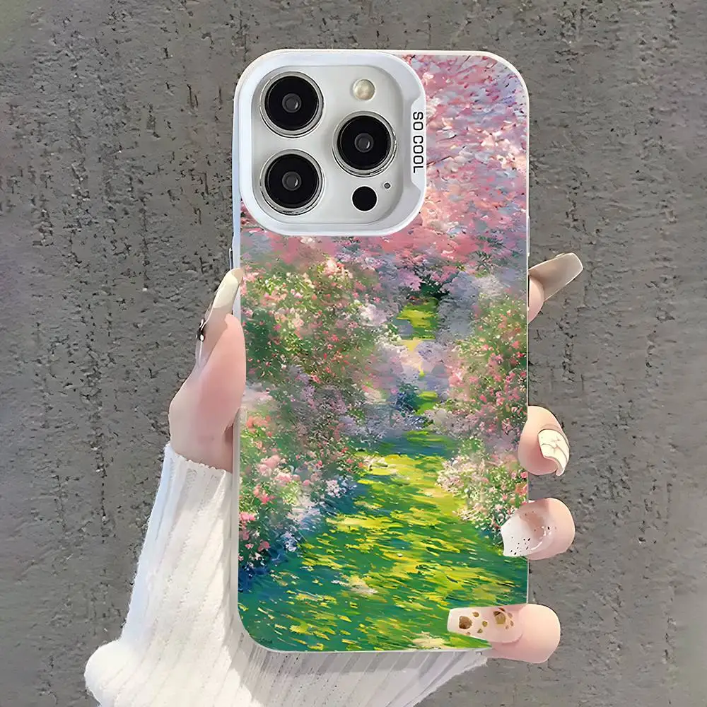 حافظة هاتف C-Claude Monet Garden Art لهاتف iPhone 17,16,15,14,13,12,11,Pro,XS,Max,Plus,Mini,SE غطاء مقاوم للصدمات من الحلوى البيضاء غير اللامعة