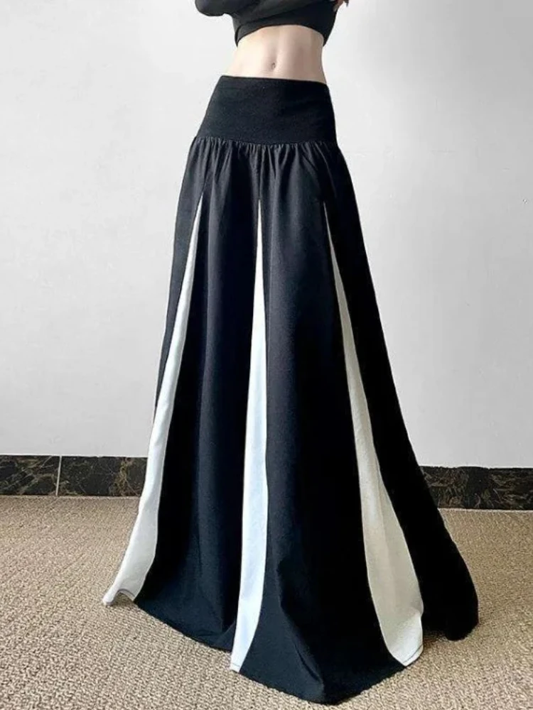 Oversize Black White Patchwork A-line Skirts Y2k Mid-length Loose Skirt For Women 2025 Spring New Korean Fashion Clothing