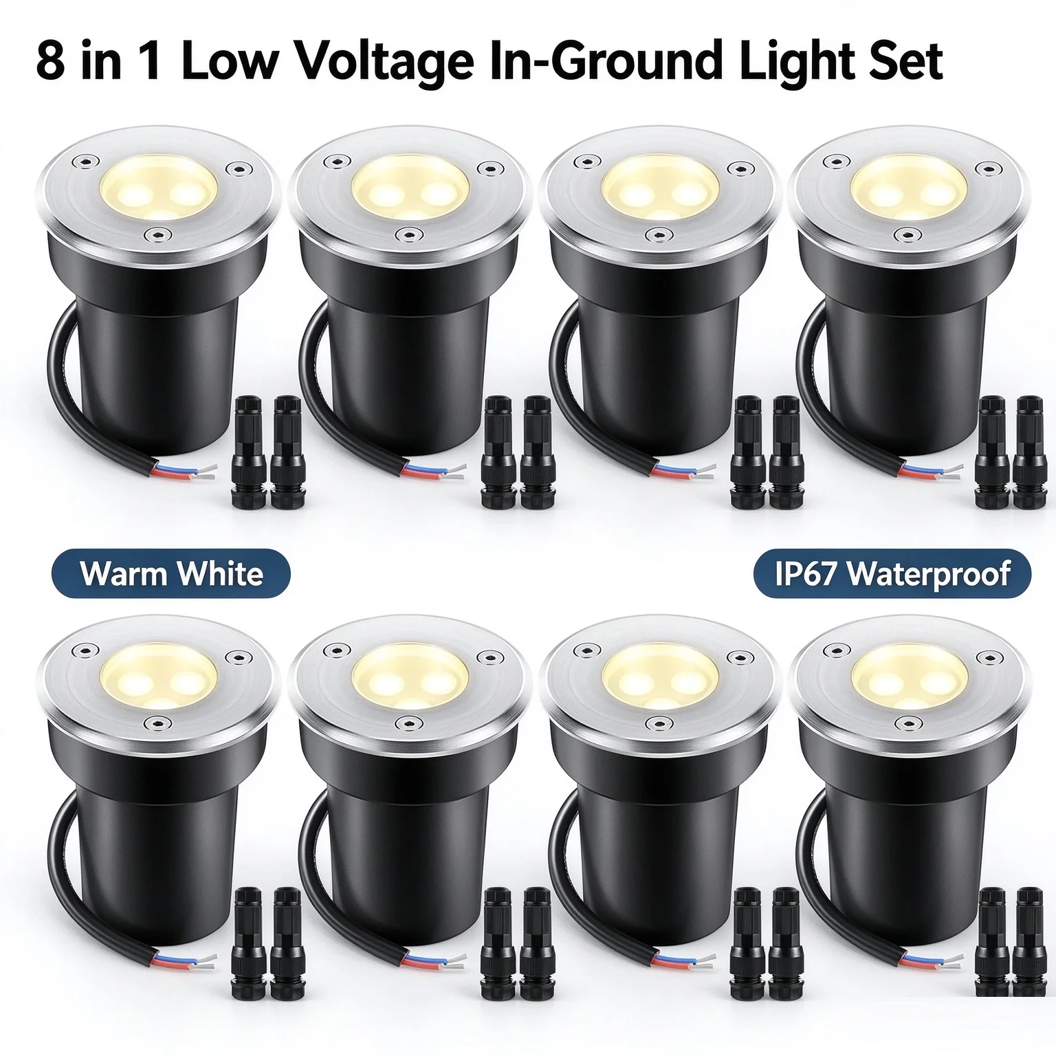3W DC12V LED Inground Landscape Lights IP67 Waterproof Low Voltage Buried Lights with Connectors for Yard Driveway Walkway