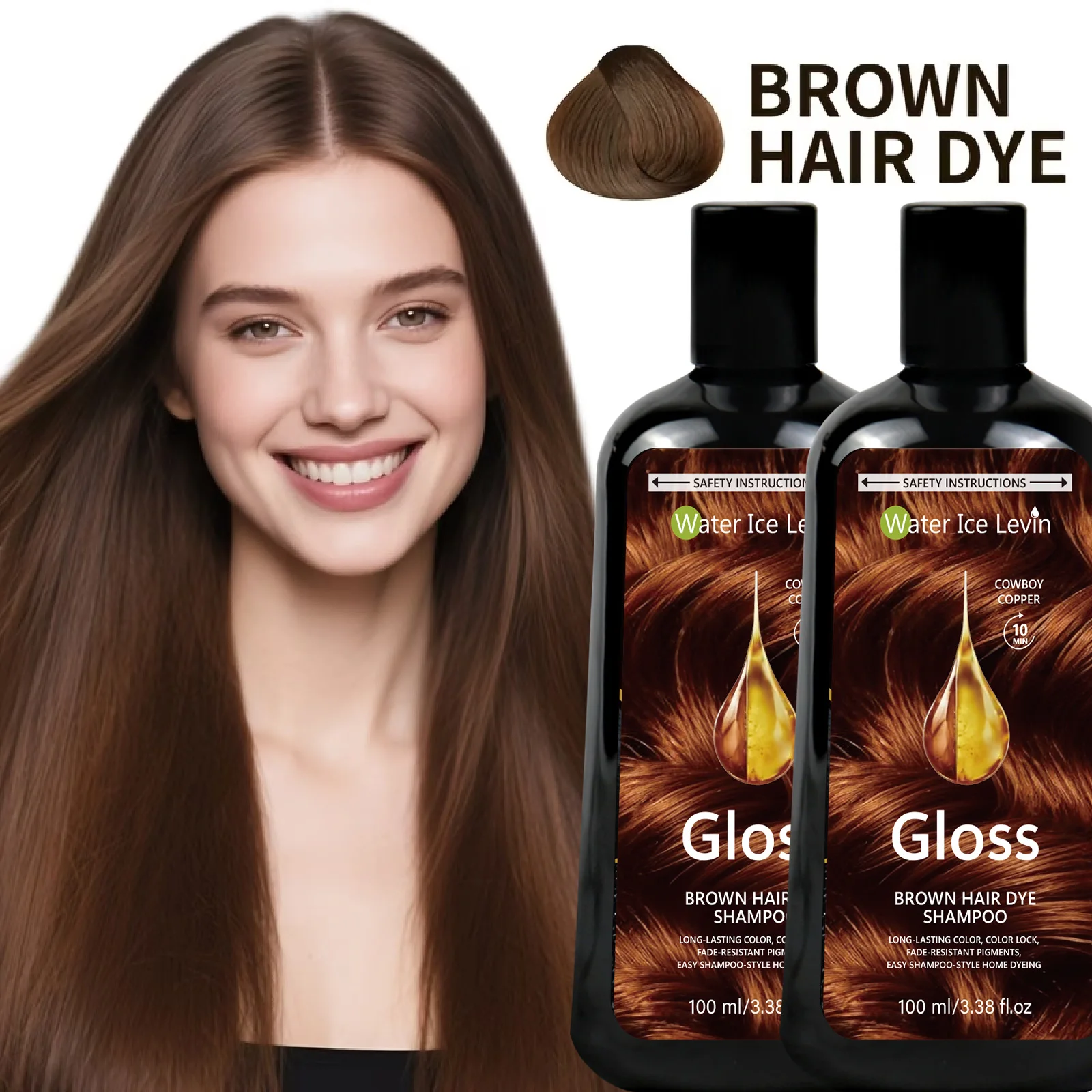 Brown Hair Dye Shampoo 100ml Cowboy Copper 10Min Fast Color Long‑Lasting Color Lock Fade‑Resistant Home Hair Dye Shampoo
